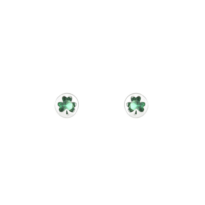 Grá Collection Shamrock Stud With Green Stone Earring Sterling Silver